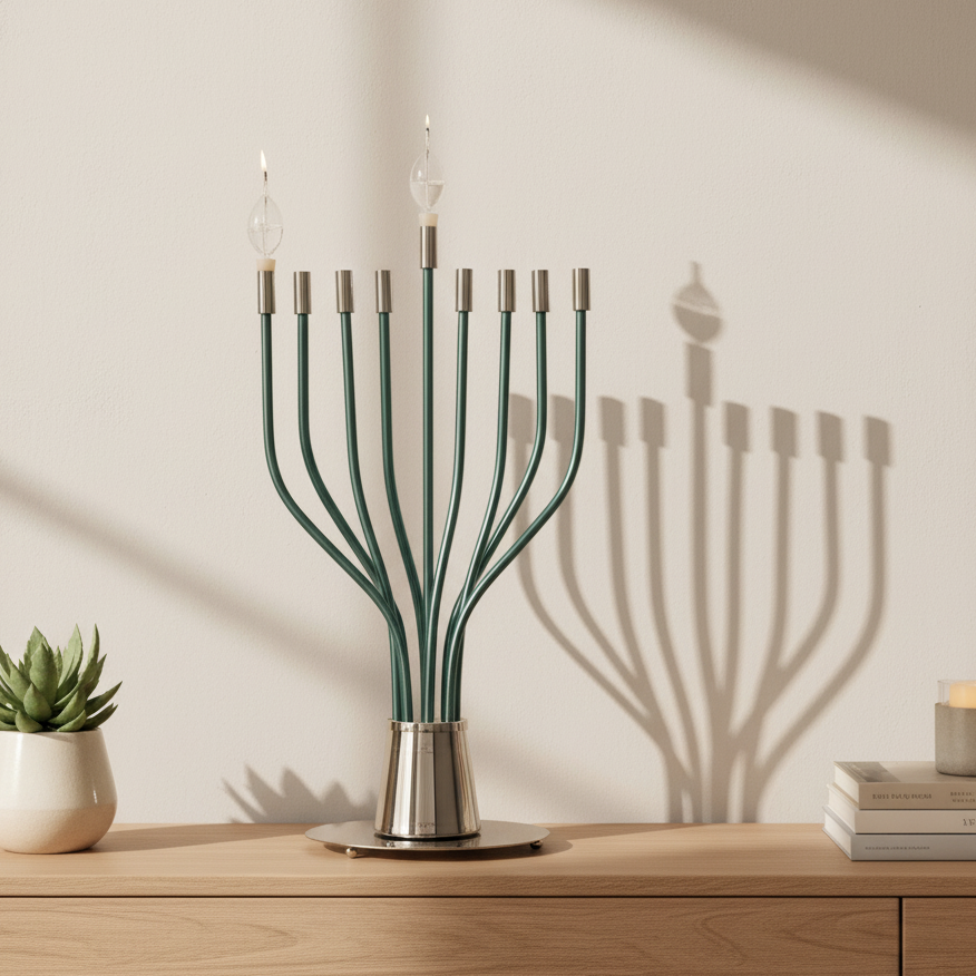 A huge Chanukah menorah with a spectacular design made of nickel and gold plating - The Holy Spirit Series 