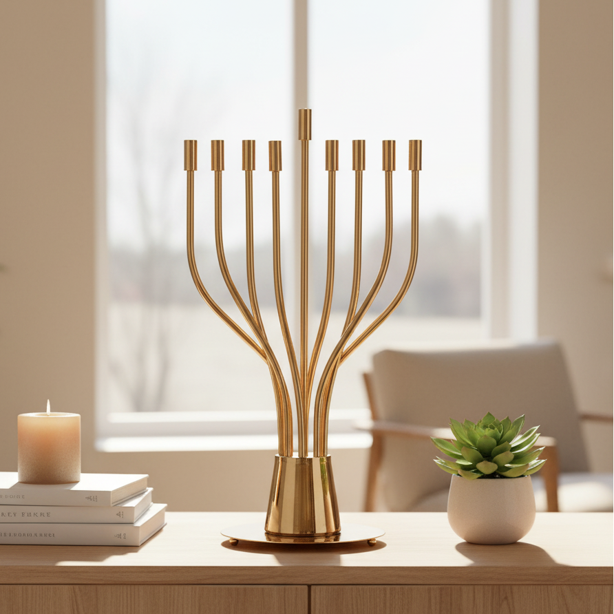 A huge Chanukah menorah with a spectacular design made of nickel and gold plating - The Holy Spirit Series 