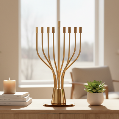 A huge Chanukah menorah with a spectacular design made of nickel and gold plating - The Holy Spirit Series 