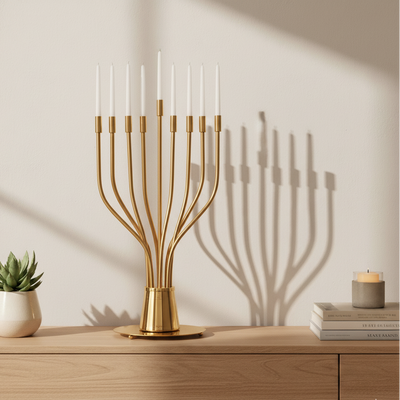A huge Chanukah menorah with a spectacular design made of nickel and gold plating - The Holy Spirit Series 