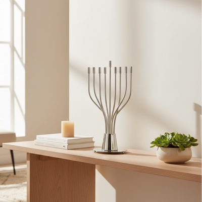 A huge Chanukah menorah with a spectacular design made of nickel and gold plating - The Holy Spirit Series 