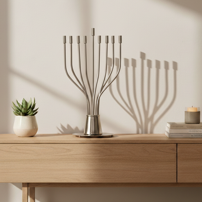 A huge Chanukah menorah with a spectacular design made of nickel and gold plating - The Holy Spirit Series 