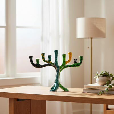 Handcrafted Menorah with Painted Details – Safari Style Series 