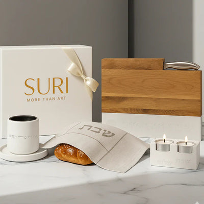 Modern Shabbat Collection Concrete candle holders & Challah Cover - Shabbat Harmony Series 