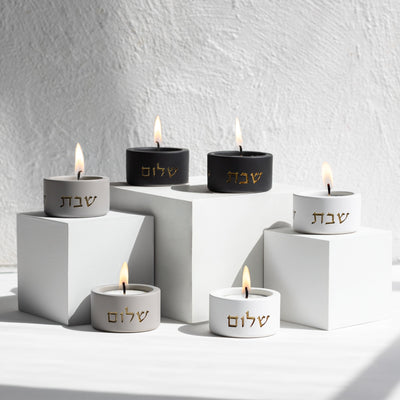 Stylish Concrete Shabbat Candle Holders – Concrete Gold Series  Small / Black