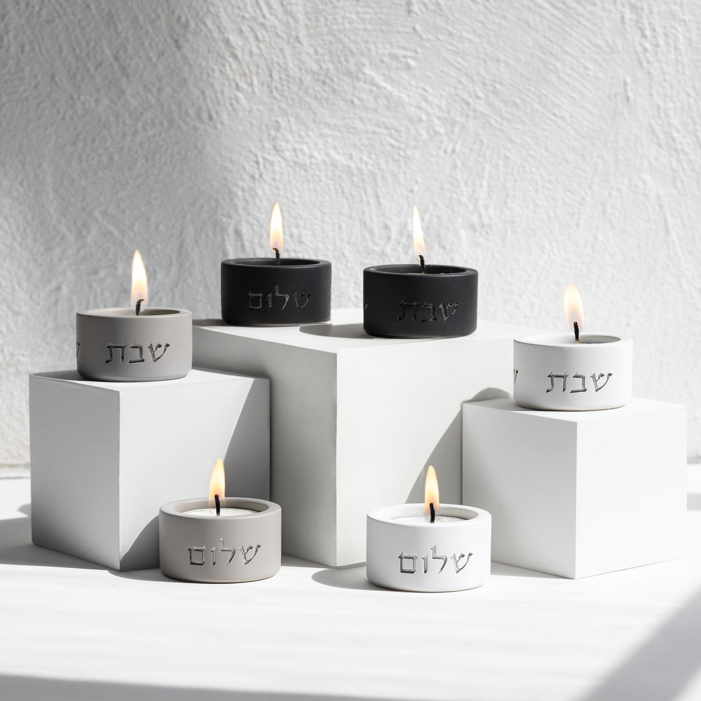 Modern Candle Holder for Jewish Home – Concrete Flow Series