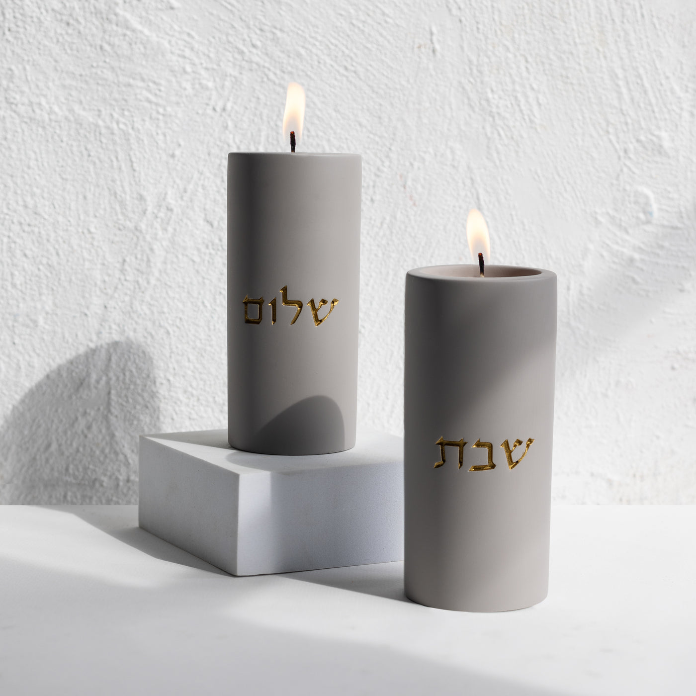 Shabbat Candlesticks in Natural Concrete Gray Color - Concrete