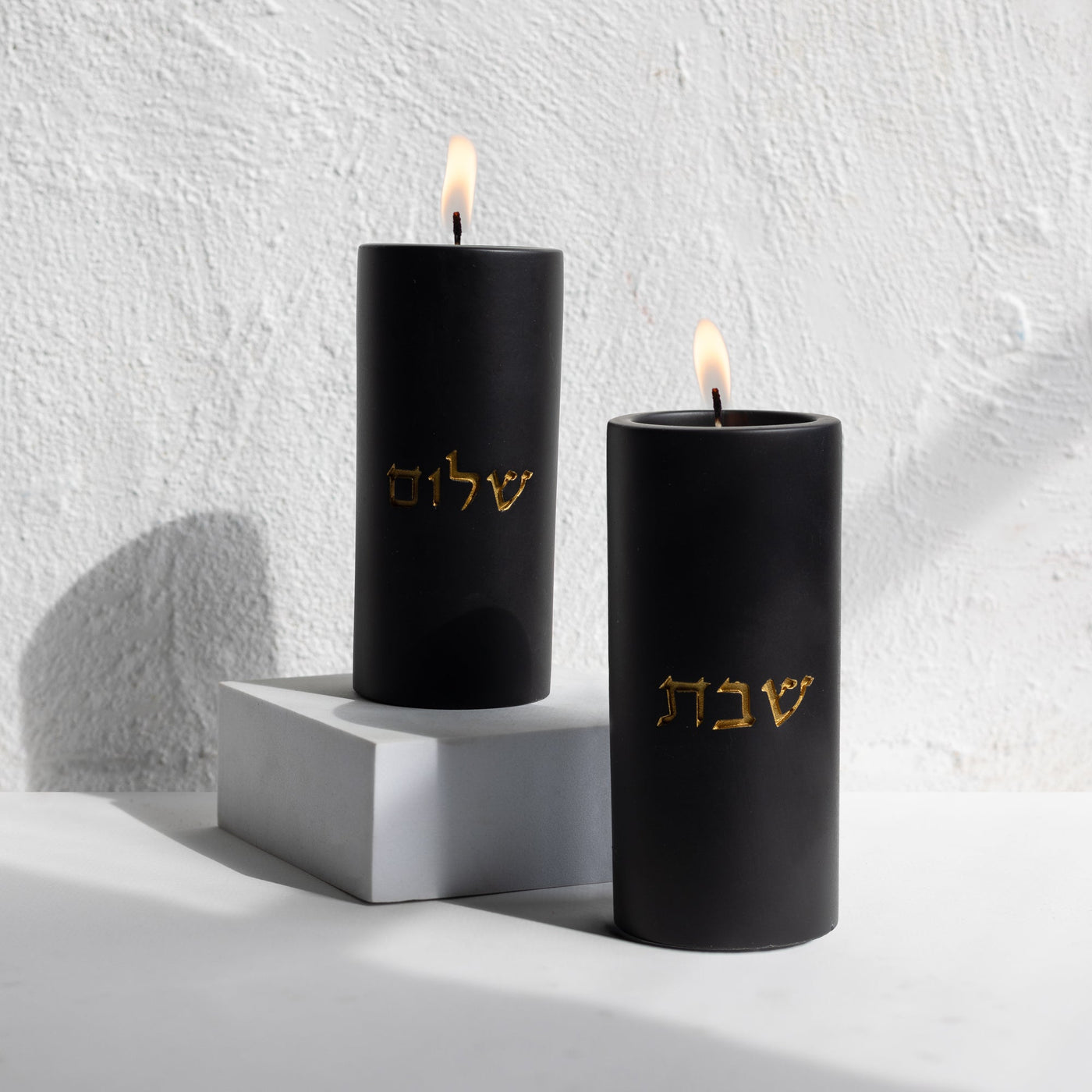 Stylish Concrete Shabbat Candle Holders – Concrete Gold Series  Large / Black