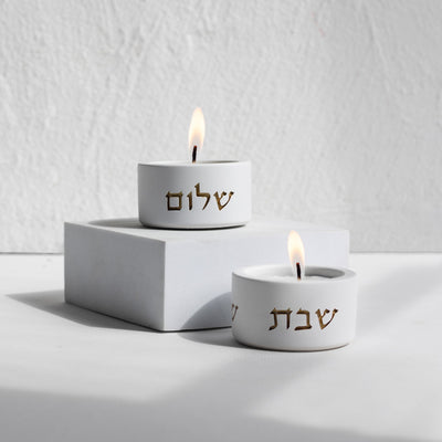 Stylish Concrete Shabbat Candle Holders – Concrete Gold Series  Small / White
