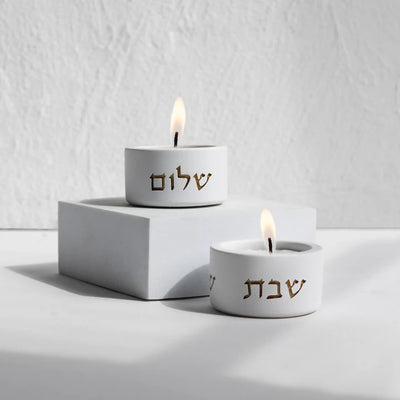 A pair of natural concrete candleholder for sitting in impressive colors - model - Concrete Gold (Copy)  Low / White