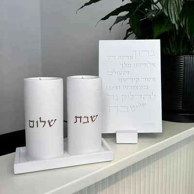 A pair of natural concrete candleholder for sitting in impressive colors - model - Concrete Gold (Copy)  High / White