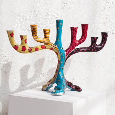 Luxurious Hand-Painted Oil Hanukkah Menorah - Safari