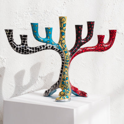 Luxurious Hand-Painted Oil Hanukkah Menorah - Safari