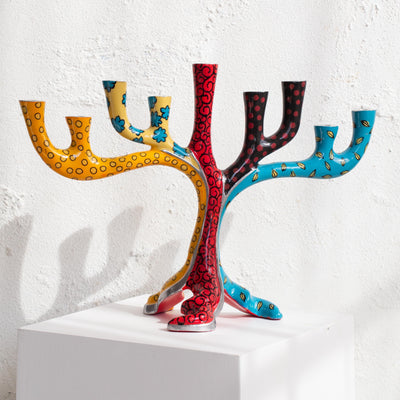 Luxurious Hand-Painted Oil Hanukkah Menorah - Safari