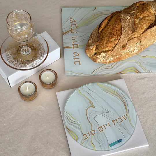 Luxurious Shabbat table set in gold and white tones - Golden Harmony Series 
