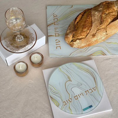 Luxurious Shabbat table set in gold and white tones - Golden Harmony Series 