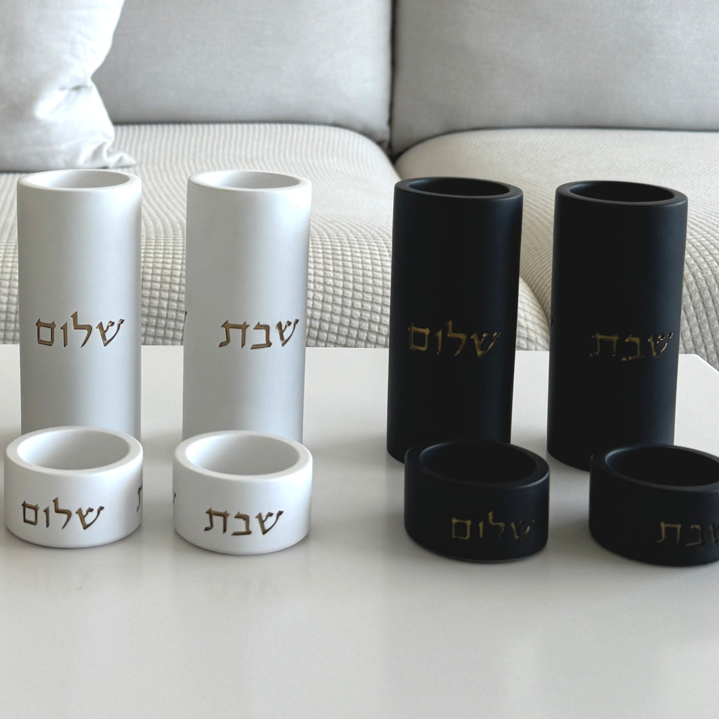 Modern Concrete Shabbat Candlesticks – Concrete Gold Series 