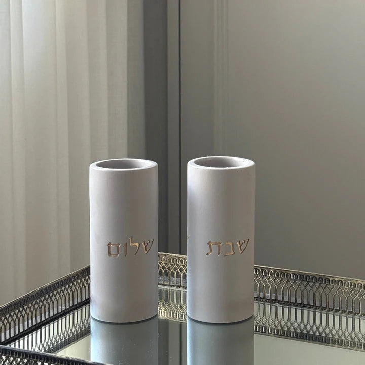 A pair of natural concrete candleholder for sitting in impressive colors - model - Concrete Gold (Copy) 