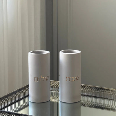 A pair of natural concrete candleholder for sitting in impressive colors - model - Concrete Gold (Copy) 