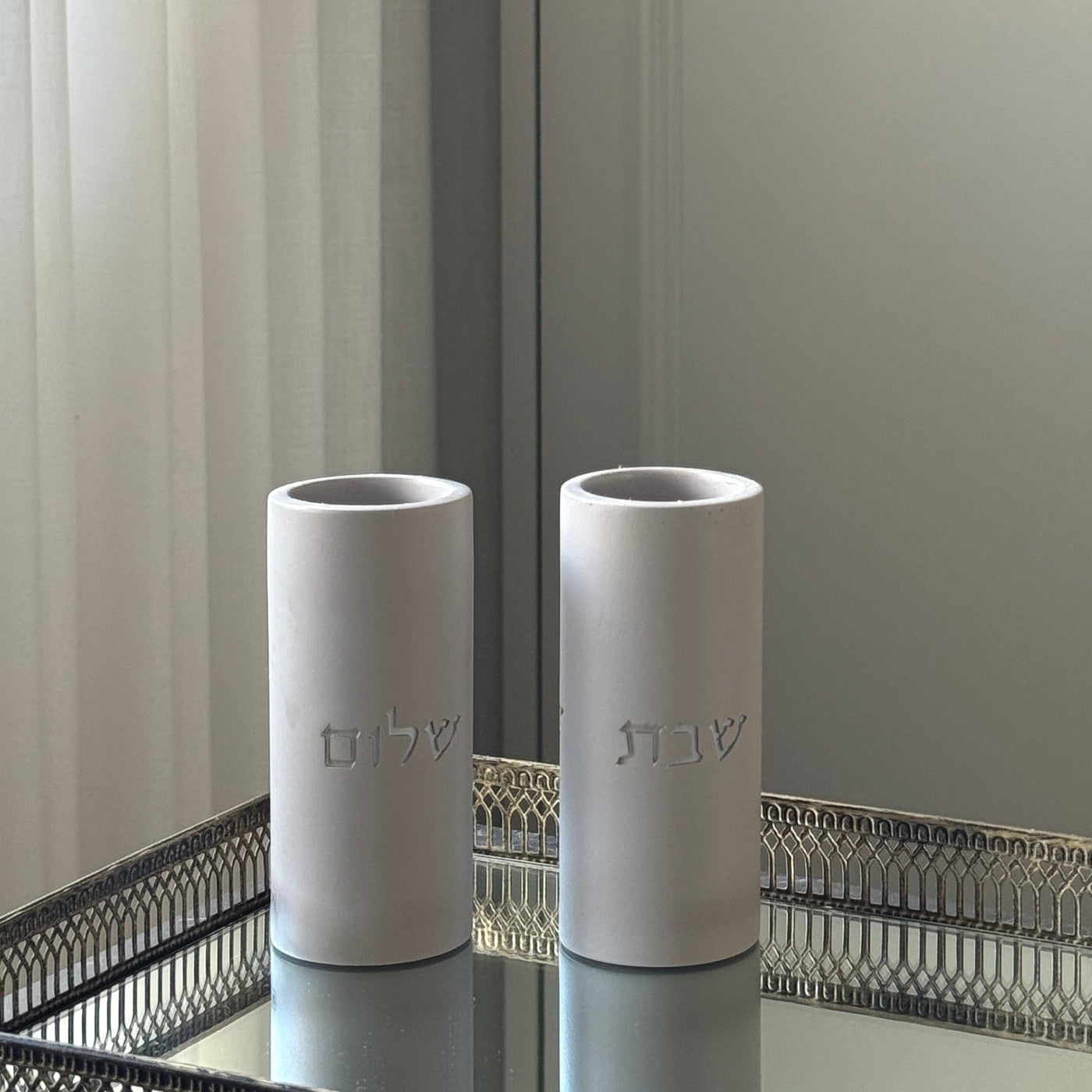 Modern Candle Holder for Jewish Home – Concrete Flow Series