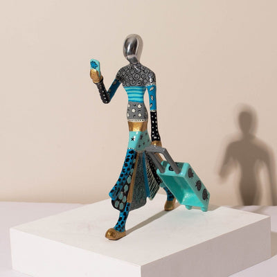 Stylish Traveler Sculpture – Flight Mood Figurine – Flight Mood Series  Blue