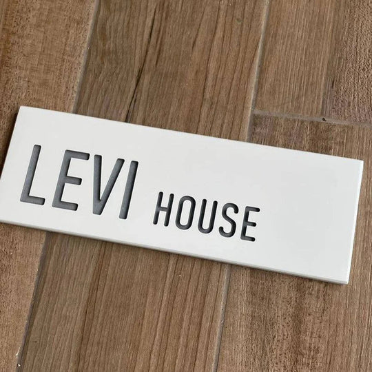 A personalized engraved house sign, handmade from clean white concrete - Snow series 