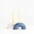 Set of 2 Small Arch Candle Holders | White and Blue