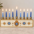 Gold Celestial Hamsa Evil Eye Hanukkah Menorah