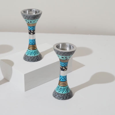 Modern Judaica Shabbat Candle Holders – Unique Aluminum Craft – Premium Short Series