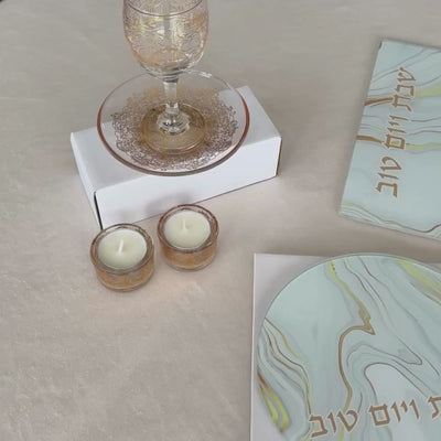 Luxurious Shabbat table set in gold and white tones - Golden Harmony Series
