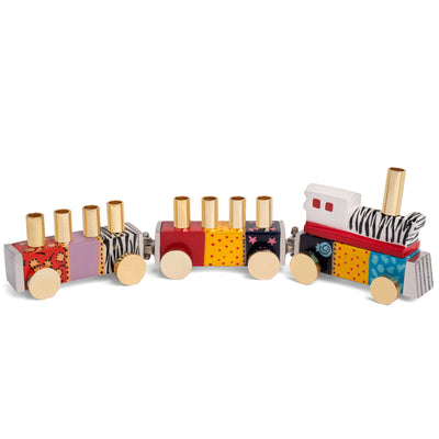 Train-Shaped Children's Hanukkah Menorah in Enamel Colors - Train