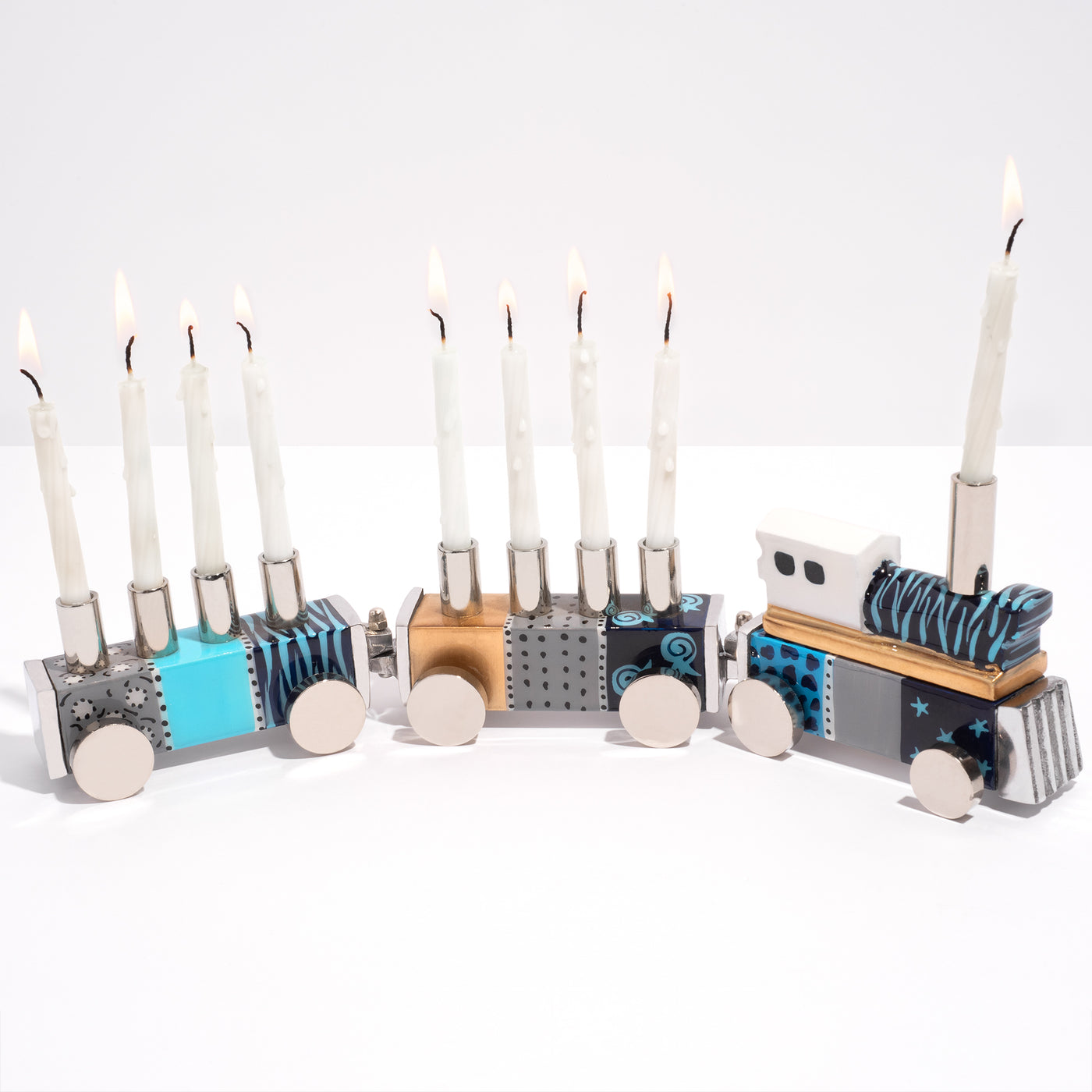 Train-Shaped Children's Hanukkah Menorah in Enamel Colors - Train