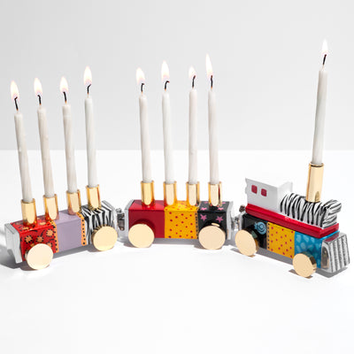 Train-Shaped Children's Hanukkah Menorah in Enamel Colors - Train