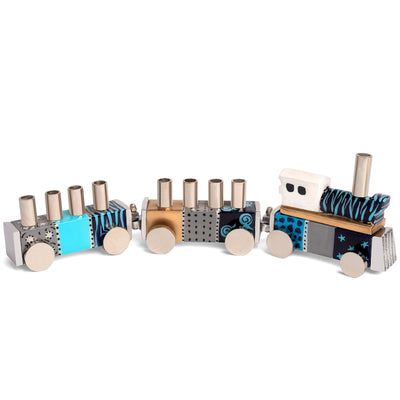 Train-Shaped Children's Hanukkah Menorah in Enamel Colors - Train