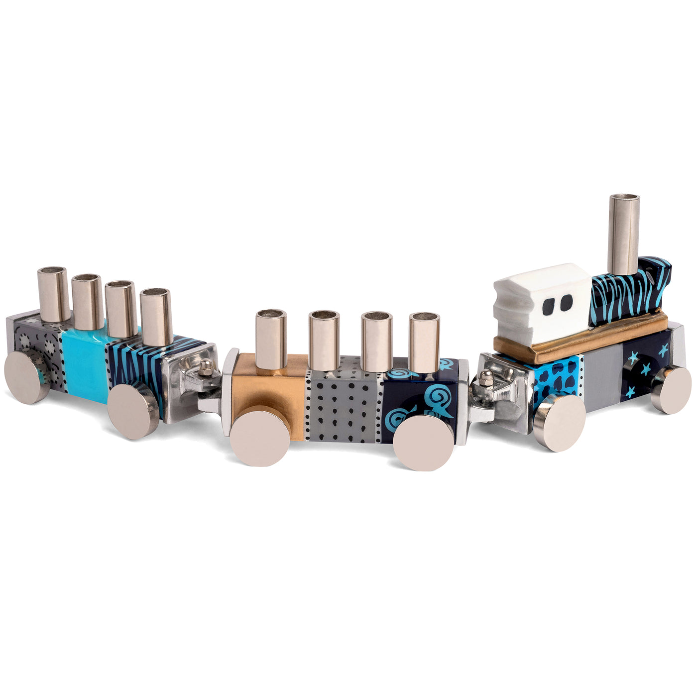 Modern Enamel Children's Hanukkah Menorah - Train