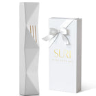 Sculptural White Concrete Mezuzah Case with Gold Engraving | Wave