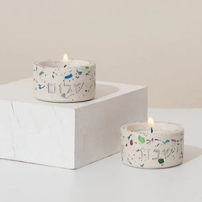 Candleholder designed for Shabbat made of rich terrazzo - Terrazzo Series (Copy)  Low / Terrazzo Turquoise