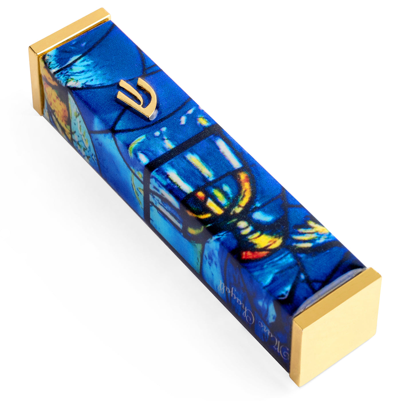 Gold & Turquoise Mezuzah Case - Marc Chagall