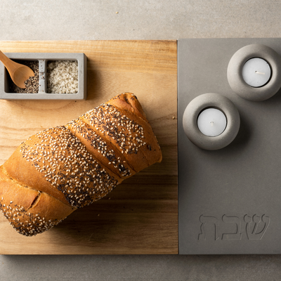 Black Concrete With Wood Challah Board