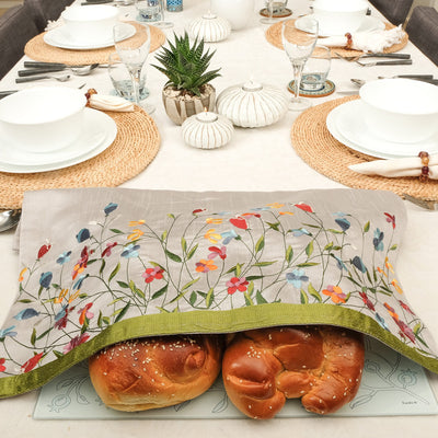 Green Floral Challah Cover