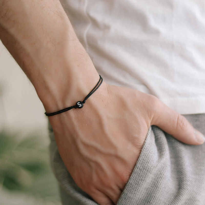 Initial Black Bracelet For Men