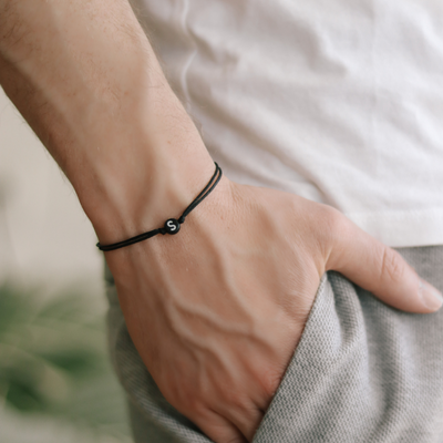 Initial Black Bracelet For Men