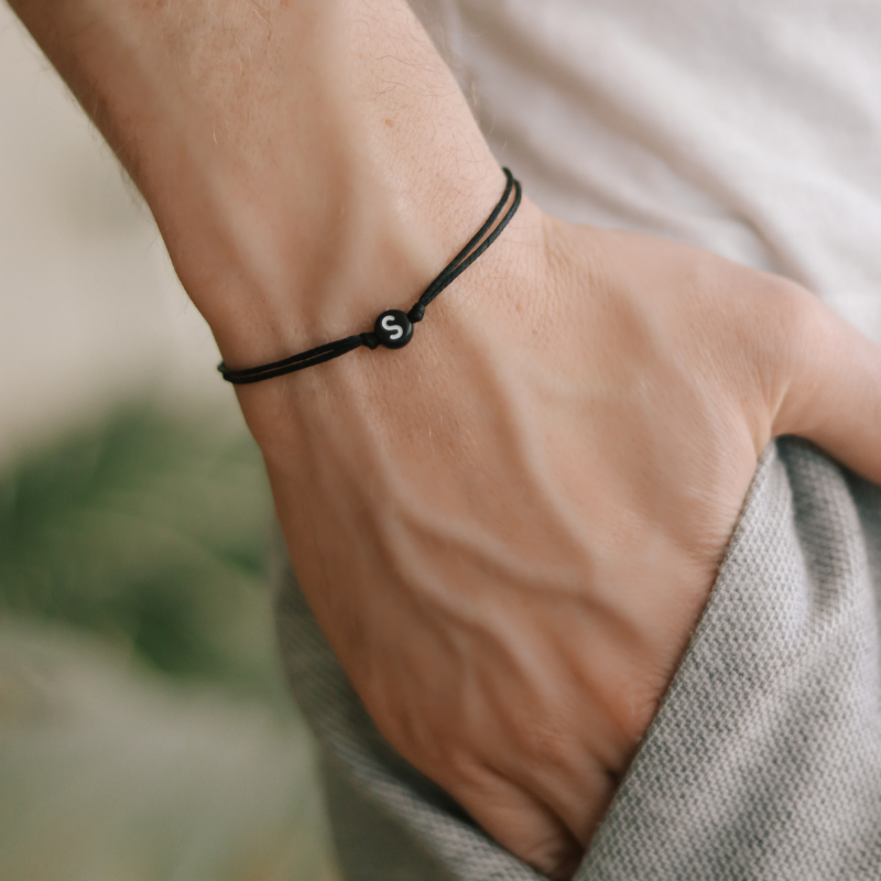 Initial Black Bracelet For Men
