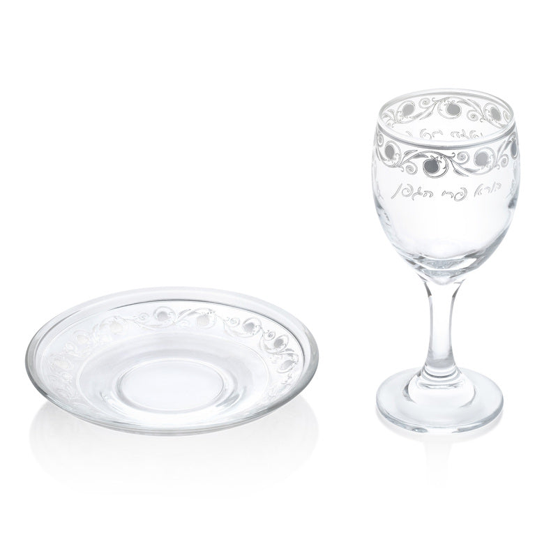 Glass With Silver Painted Kiddush Cup