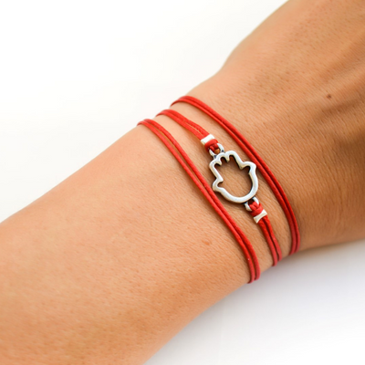 Red Kabbalah Wrapped Hamsa Bracelet For Women