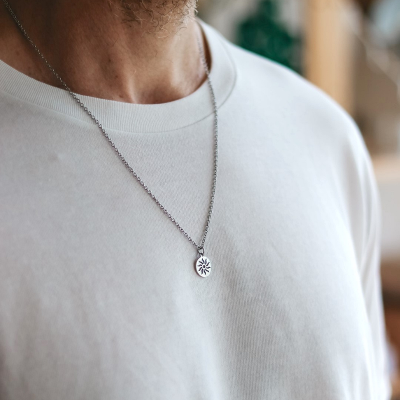 Silver Sun Necklace For Men
