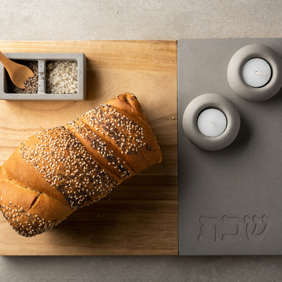 White Concrete With Wood Challah Board